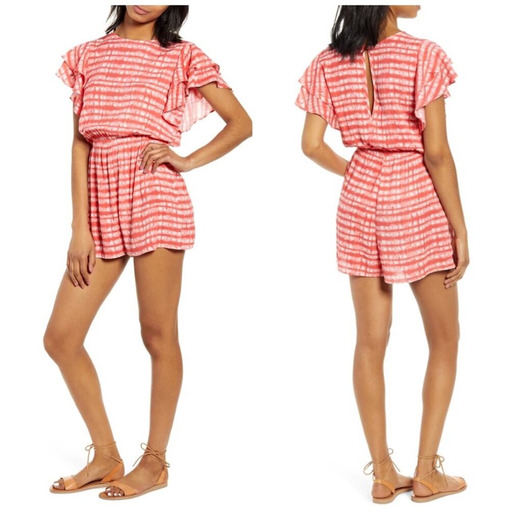 Good Luck Gem Women's Red Tie Dye Short sleeves Romper Size Small NEW